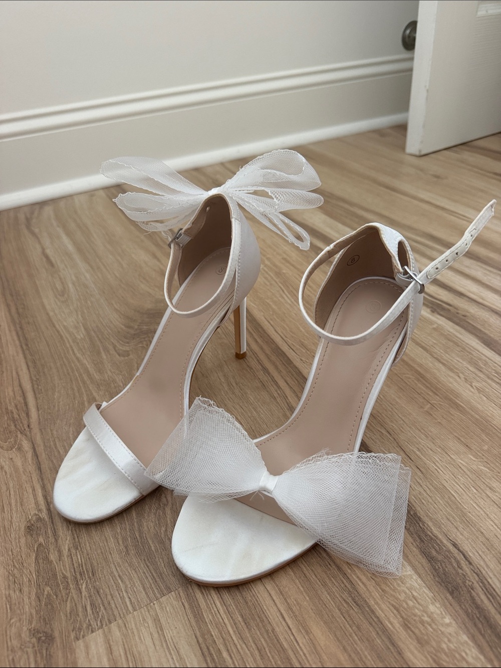 Women's White Bow Ankle-Strap High Heel Sandals